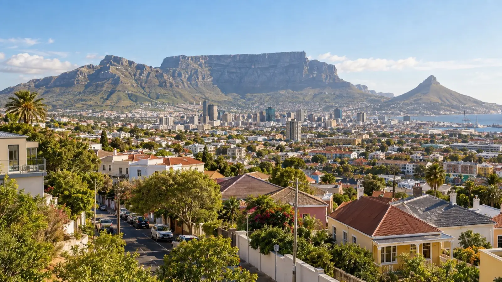 Panoramic view across Cape Town toward Table Mountain